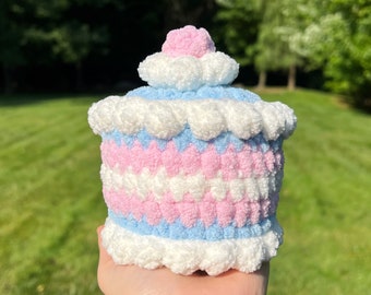 Trans Flag Cake Handmade Crochet Amigurumi, Cute Pride Cake Plushies, Crocheted Cake Gift, Trans Pride Cake