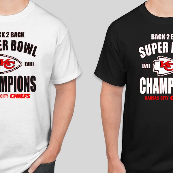 New Kansas City Super Bowl CHAMPIONS Custom Vinyl t-shirt  Back To Back Super Bowl 57 & 58 Champs S,M,L,XL,2XL Adult Unisex