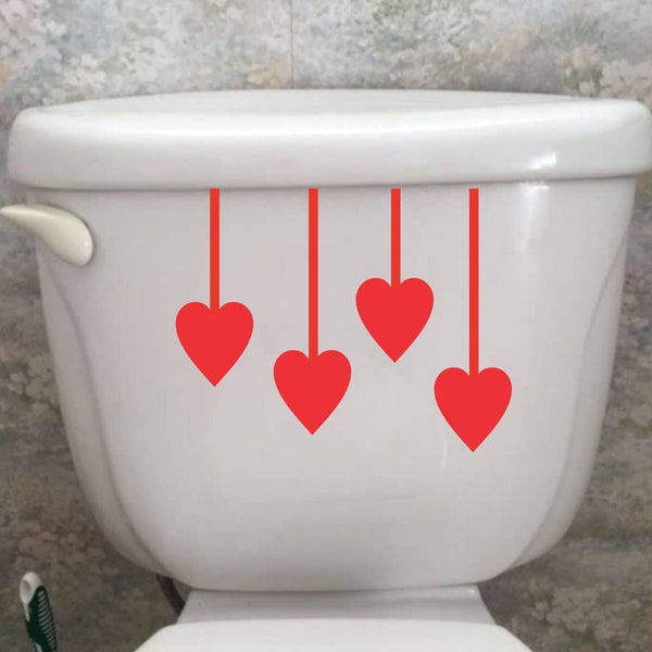 Valentine Toilet Decal, Hearts Vinyl Decal, Bathroom Decor, Valentine Hearts Sticker, Bathroom Toilet Decal, Hanging Hearts Decor