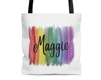 Personalized Tote Bag, Rainbow Tote, Brushstroke Bag, Everyday Use Tote Gift, Gift for Friend, Book Bag, Trendy Tote Bag for Women, Shopping