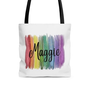Personalized Tote Bag, Rainbow Tote, Brushstroke Bag, Everyday Use Tote Gift, Gift for Friend, Book Bag, Trendy Tote Bag for Women, Shopping