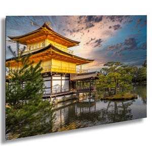 Tempio buddista del Padiglione d'oro al tramonto – Belle arti Kyoto Giappone Fotografia Tela premium / Acrilico / Metallo / Stampa su carta Decorazione murale Arte