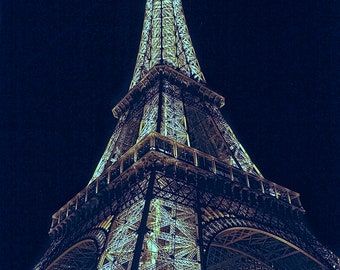 Paris Eiffel Tower Calming Black and White View with Twinkle and Blue Hue