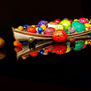 Chihuly Color Hand Blown Glass Boat with Balls