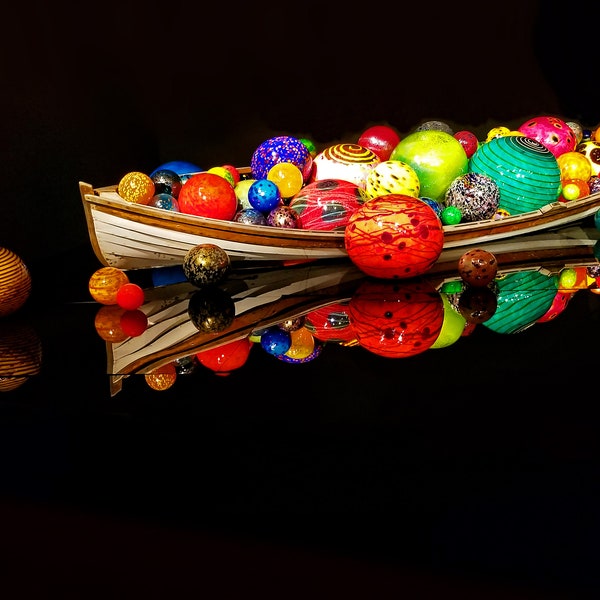 Chihuly Color Hand Blown Glass Boat with Balls