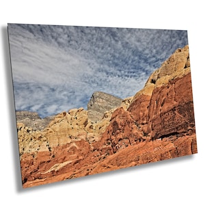 Red Rock Canyon Desert Landscape - Rugged Formations Under Dramatic Textured Sky - Nevada Nature Photography Wall Art  Canvas Acrylic Metal