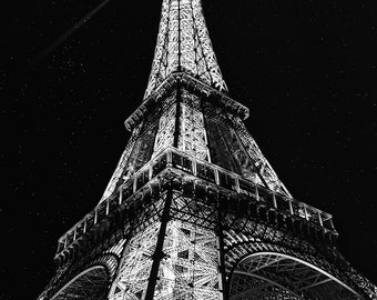 Paris Eiffel Tower Black and White with Twinkle