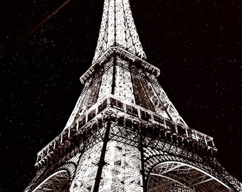 Love Paris Eiffel Tower  Black and White W Vintage Sepia