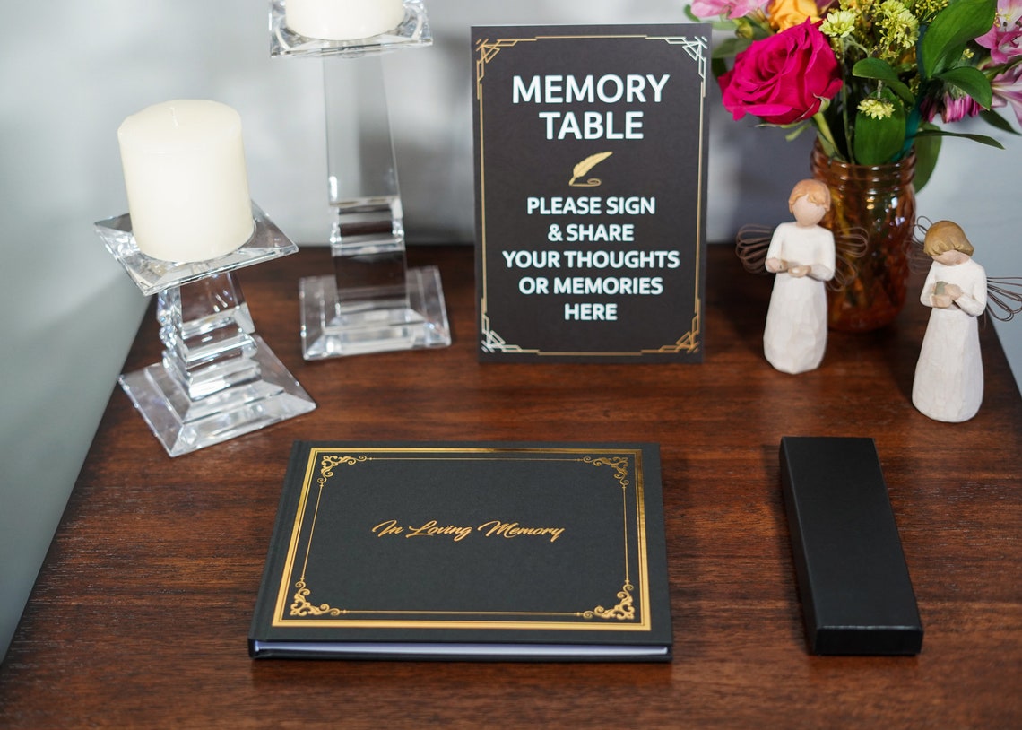 Customizable Funeral Guest Book Set With Memory Table Sign Etsy