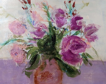 A mixed media acrylic painting, matted and ready to frame.