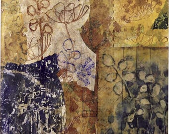 Collage on paper,"Summer Bouquet", is matted and ready to frame.