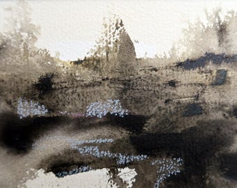 Acrylic Landscape painting, "Wetlands", matted in double mat and ready to frame.
