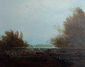 Acrylic Landscape painting,"Distant Horizon", matted and ready to frame.