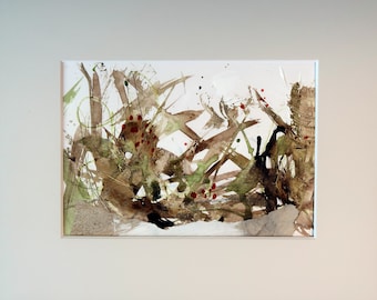 Mixed Media Watercolor painting, "Marsh Grass", matted.