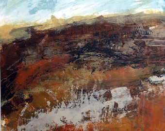 Acrylic Landscape Painting,"Autumn Barrens I", matted and ready to frame.
