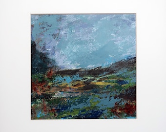 Small acrylic landscape painting, matted and ready to frame.
