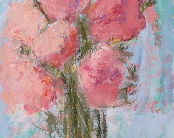 Floral acrylic painting, matted and ready to hang.
