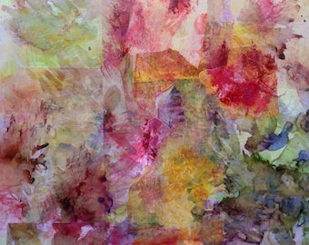Painted tissue paper collage, "Floral Fantasy".