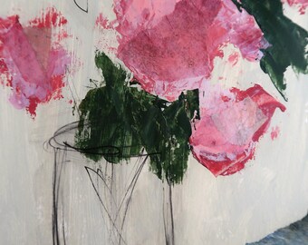 An original floral still life painting,"Floral Fantasy" is matted and ready to frame.