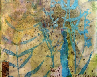 Collage using artist painted papers, "Green Leaves".