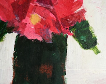 An original floral still life, "A Bunch of Red Flowers" is matted and ready to frame.