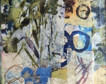 Painted Paper Collage on Canvas, "Haiku I".