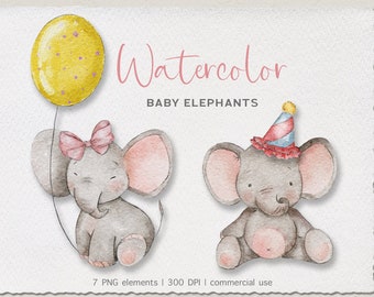 Elephant Clipart, Baby Elephant Clipart, Elephant Watercolor Clipart, Elephant PNG for Commercial Use Clipart, INSTANT DOWNLOAD