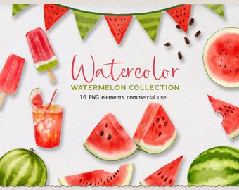 Watermelon Clipart, Watercolor Clipart, Fruit Clipart Watermelon png Commercial Use Clipart Summer Clipart Popsicle Clipart INSTANT DOWNLOAD