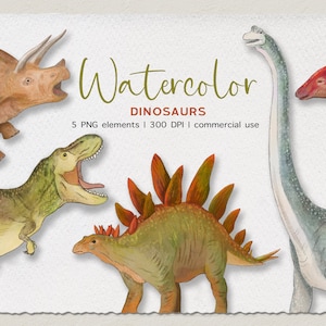 Dinosaur Clipart PNG, Watercolor Dinosaur Clipart, T Rex Dinosaur Clipart, Dinosaur Watercolor Clipart Commercial Use INSTANT DOWNLOAD