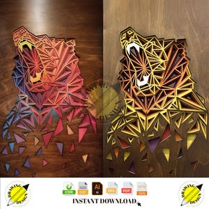 Laser Cut Bear Wall Decor Geometric Layered Art 3mm Instant Download Vector Files Cdr Dxf Svg Ai Eps Pdf