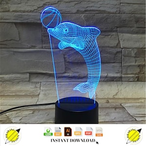 Laser Cut Dolphin 3D Acrylic Lamp Instant Download Vector Files Cdr Dxf Svg Ai Eps Pdf