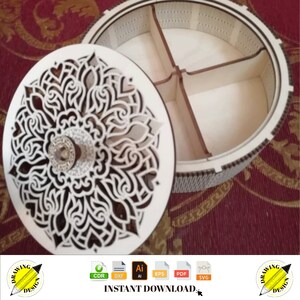 Laser Cut Plywood Round Box Basket With Compartments 4mm Instant Download Vector Files Cdr Dxf Svg Ai Eps Pdf