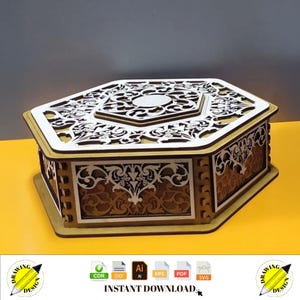 Caixa de presente hexagonal decorativa cortada a laser para download instantâneo de arquivos vetoriais Cdr Dxf Svg Ai Eps Pdf