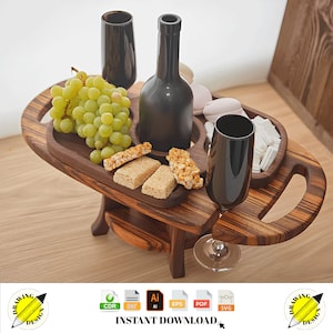 Laser Cut Wooden Wine Table And Glass Holder Instant Download Vector Files Cdr Dxf Svg Ai Eps Pdf
