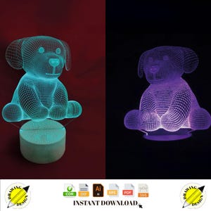 Laser Cut Dog Puppy 3D Lamp Instant Download Vector Files Cdr Dxf Svg Ai Eps Pdf