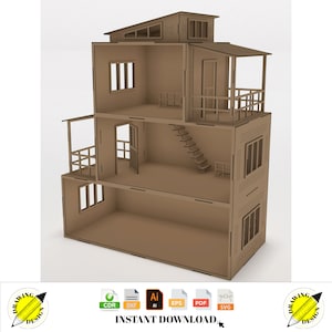 Laser Cut Wooden Modern Dollhouse 3mm Instant Download Vector Files Cdr Dxf Svg Ai Eps Pdf