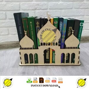 Lasergesneden Ramadan moslim islamitische boekenstandaard replica van moskee 4 mm Instant Download vectorbestanden Cdr Dxf Svg Ai Eps Pdf