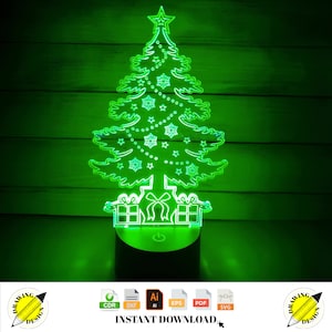 Laser Cut Acrylic Christmas Tree Night Light Instant Download Vector Files Cdr Dxf Svg Ai Eps Pdf
