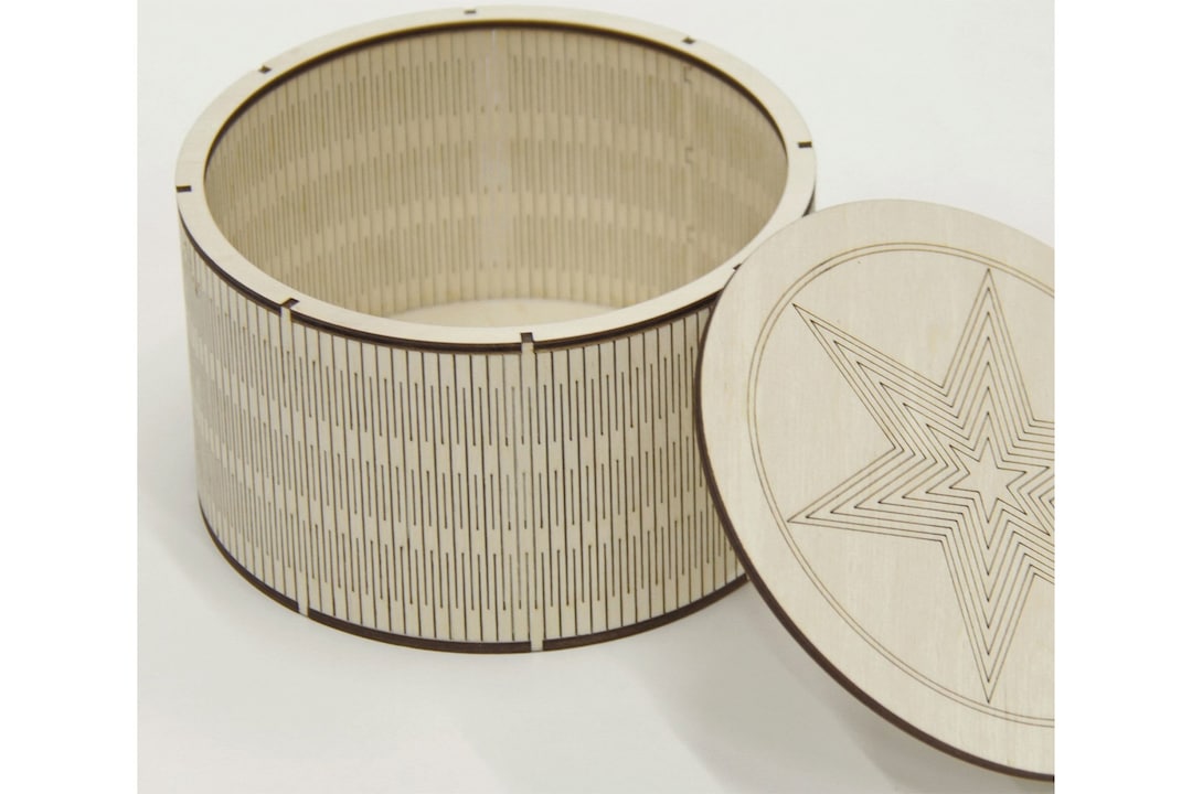 Laser Cut Round Wood Box With Lid Living Hinge Box 4mm Instant Download