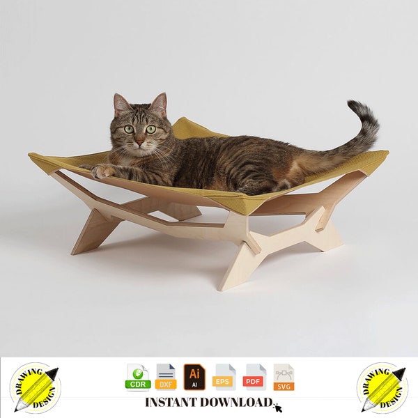 Laser Cut Cat Hammock Ergonomic Cat Bed Cat Furniture 6mm Instant Download Vector Files Cdr Dxf Svg Ai Eps Pdf