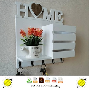 Laser Cut Keys Hanger With Wall Shelf And Mail Holder 6mm Instant Download Vector Files Cdr Dxf Svg Ai Eps Pdf