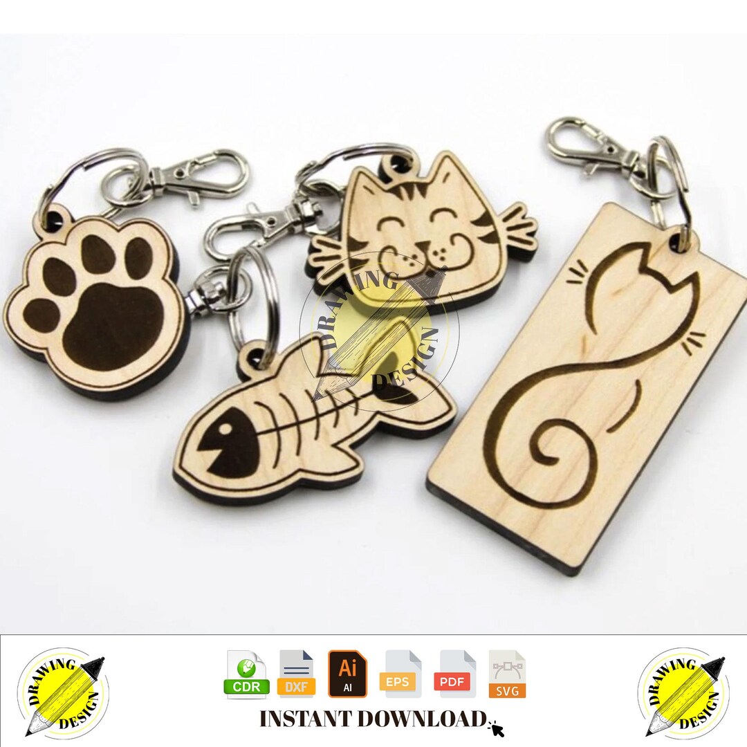 Animal Key Rings Vector Laser Cut Animal Wooden Keyrings Instant Download Vector Files Cdr Dxf ...