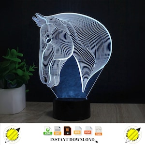 Lámpara de ilusión óptica 3D de cabeza de caballo cortada con láser Descarga instantánea de archivos vectoriales Cdr Dxf Svg Ai Eps Pdf