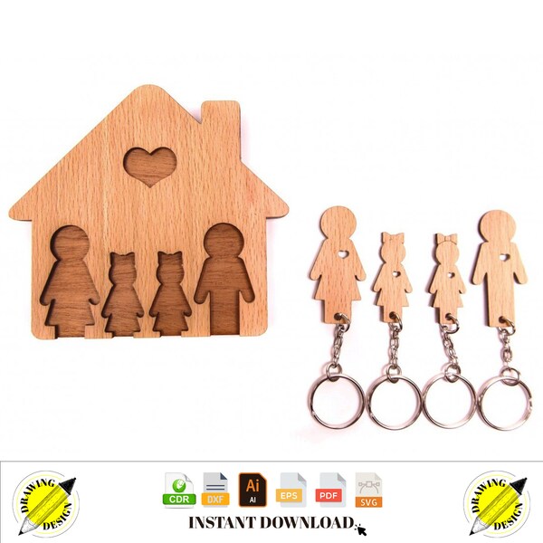 Laser Cut Family Key Holder Instant Download Vector Files Cdr Dxf Svg Ai Eps Pdf