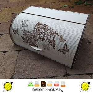 Laser Cut Roll Top Bread Box Wooden Bread Box With Sliding Door 4mm Instant Download Vector Files Cdr Dxf Svg Ai Eps Pdf