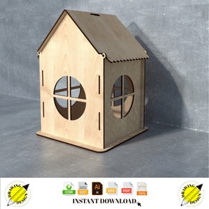 Laser Cut House Shaped Box 4mm Instant Download Vector Files Cdr Dxf Svg Ai Eps Pdf