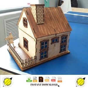 Laser Cut Wooden House Template With Chimney 4mm and 8mm Instant Download Vector Files Cdr Dxf Svg Ai Eps Pdf