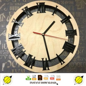 Laser Cut Large Roman Numeral Wall Clock Instant Download Vector Files Cdr Dxf Svg Ai Eps Pdf