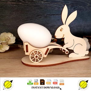 レーザーカットイースターバニーカート 3 mm インスタントダウンロードベクターファイル CDR DXF SVG AI EPS Pdf