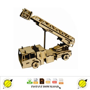 Laser Cut Fire Truck Wooden 3D Puzzle Instant Download Vector Files Cdr Dxf Svg Ai Eps Pdf
